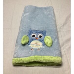 Baby Gear Plush Blue OWL Baby Blanket 30"x35"  Lovey Unisex Soft